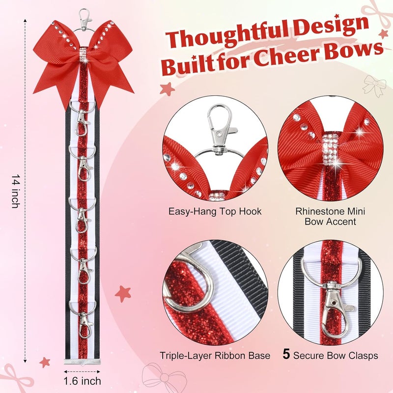 DEEKA Cheer Bow Holder with Mini Bow for Backpack Bags Teen Girls Glitter Cheerleading Keychain Cheer Stuff Gifts Organizer - Image 1